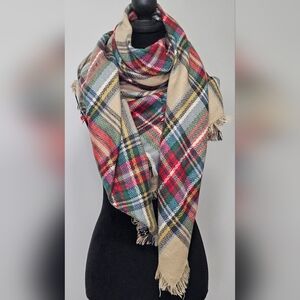 Oversize Multi Color Plaid Blanket Scarf Wrap Shawl